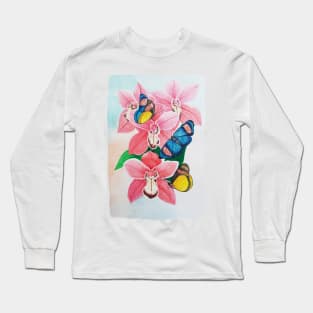 Watercolor Botanical Painted Beauty Butterfly Long Sleeve T-Shirt